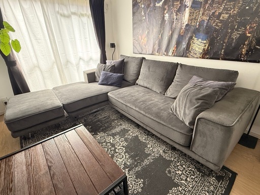 【お渡し先様決定！】コーデュロイ カウチソファ+オットマン (グレーカラー)