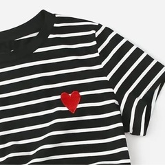 新品☆Tシャツ☆ボーダー・黒×白☆ハート刺繍☆XS-S-M☆可愛い☆の画像