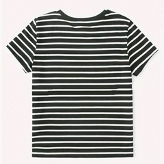 新品☆Tシャツ☆ボーダー・黒×白☆ハート刺繍☆XS-S-M☆可愛い☆の画像