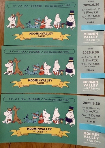 『受付終了完売』ムーミンバレーパーク 1デーパス 3枚セット 9月末期限