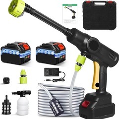 高圧洗浄機 コードレス 充電式 10Mpa最大吐出压力 吐出水量8L/min 20000mAh大容量バッテリー 6in1ノズル付き 800Wブラシレスモータ 自吸式 10M噴射距離 軽量 強力出力 噴射圧30bar  洗車/庭/キャンプ用品清掃/屋外/階段/外壁/ベランダの画像
