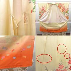 子供着物 女の子用 四つ身 襦袢セット クリーム×オレンジ 花々 正絹 袷 フォーマル 子供きもの 女児 七五三 祝着 身丈119cm【中古】 【キモノオフ野々市若松店】の画像