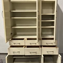 木製 大型 食器棚 収納棚 大容量 ホワイト 幅90cm×奥行31cm×高さ181cm の画像