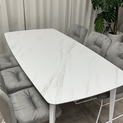 KI-28【新入荷　アウトレット品】ドルフ/セラミックトップ　ダイニング7点セット　白×グレーの画像