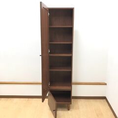stp-3425　ドレッサー収納　ブラウン　ミラーキャビネット　扉付き　鏡付き　戸棚　スリム　収納ラック　姿見　小物収納　ボックス　シューズラック　省スペースの画像