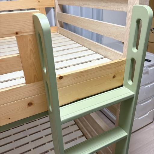 【白岡市】2段ベッド 木製 EENY 耐荷重500kg  LED照明付き  宮棚付き 