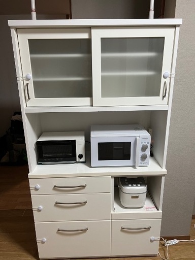 カップボード食器棚レンジボードキッチンボードホワイト (Pika