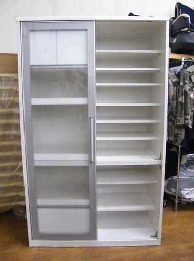 松田家具 レンジボード 幅120×奥行52×高さ197.5cm 食器棚 キッチン収納 大型 キッチンボード ホワイト 収納家具 札幌市