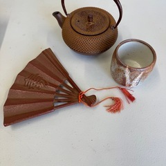 鉄瓶と陶器の茶器セット 和風 煎茶道具の画像