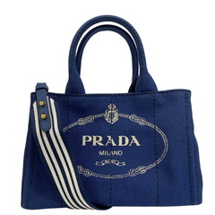 プラダ PRADA ハンドバッグ カナパ 2way ショルダー 内側ストライプ ゴールド金具 1BG439 ネイビーの画像