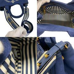 プラダ PRADA ハンドバッグ カナパ 2way ショルダー 内側ストライプ ゴールド金具 1BG439 ネイビーの画像