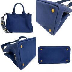プラダ PRADA ハンドバッグ カナパ 2way ショルダー 内側ストライプ ゴールド金具 1BG439 ネイビーの画像
