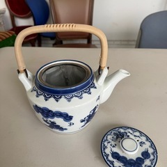 染付の急須 (竹編み持ち手)の画像
