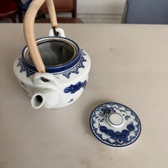 染付の急須 (竹編み持ち手)の画像
