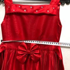 子供ドレス 100cm 赤 発表会 結婚式 フォーマル ピアノ演奏会 ロング丈 ストーン リボン付き 【糸島市内 送料無料】48302-8の画像