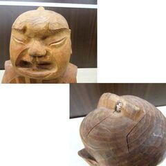 詳細不明 置物 オブジェ 侍 武士 木彫り 木製ケース付き 現状品 インテリア 苫小牧西店の画像