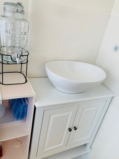 簡易洗面台　ドレッサー　陶器洗面器　排水