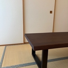 一枚板ローテーブル⭐︎ダークブラウン　アイアン　センターテーブル　リビングテーブル　カフェテーブル　の画像