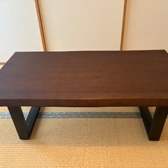 一枚板ローテーブル⭐︎ダークブラウン　アイアン　センターテーブル　リビングテーブル　カフェテーブル　の画像