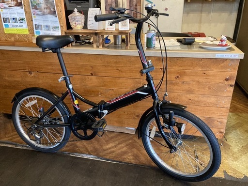 【CAPTAIN STAG前後タイヤ・チューブ新品！】ダイナモライト付き 6段変速　20インチ折りたたみ自転車　ブラック