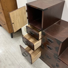 階段チェスト　4段　木製 ダークブラウン【トレファク堺福田店】の画像