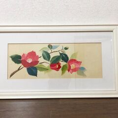 ちぎり絵 椿の花「真作」リビングルーム装飾 和紙ハンドメイド作品 インテリア額縁付きの画像