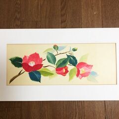 ちぎり絵 椿の花「真作」リビングルーム装飾 和紙ハンドメイド作品 インテリア額縁付きの画像