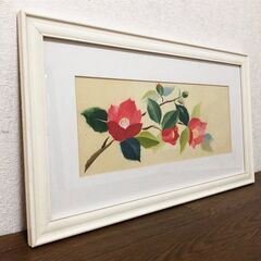 ちぎり絵 椿の花「真作」リビングルーム装飾 和紙ハンドメイド作品 インテリア額縁付きの画像