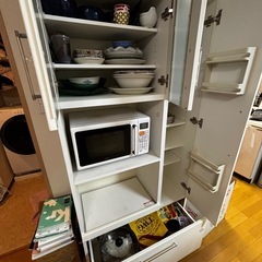 食器棚 電子レンジ台付き ホワイトの画像