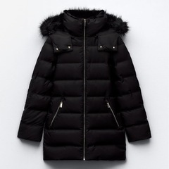 ZARA セミロング丈ダウンジャケット　XLサイズ　フード付の画像