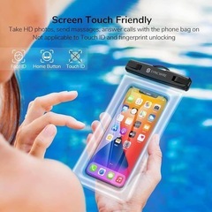 新品！2枚セット Syncwire 防水ケース スマホ 防水ケース 携帯防水ケース IPX8認定 顔認証 完全密封 よいタッチ iPhone/Android対応 7インチ以下全機種対応 ネックストラップ付き 水中撮影 お風呂 海水浴 水泳 旅行 雪 温泉プール 雨 潜水など適用（ブラック＋透明）の画像