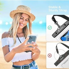 新品！2枚セット Syncwire 防水ケース スマホ 防水ケース 携帯防水ケース IPX8認定 顔認証 完全密封 よいタッチ iPhone/Android対応 7インチ以下全機種対応 ネックストラップ付き 水中撮影 お風呂 海水浴 水泳 旅行 雪 温泉プール 雨 潜水など適用（ブラック＋透明）の画像