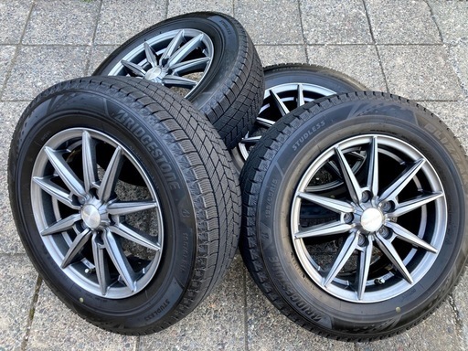 ◆深溝/使用1シーズン！ BS VRX3 15インチ 4本セット スタッドレスタイヤ ブリヂストン 195/65R15 社外アルミホイール 15×6.0J 114.3×5H +53 ノア ヴォクシー ステップワゴン セレナ等