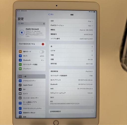 iPad Air 3 64GB 本体　Wi-Fi+Cellular