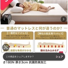 マットレス 高反発 シングル 敷布団 硬さ180N 厚さ3cm 抗菌防臭加工の画像