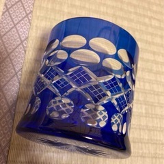 創作ガラス 江戸切子　藍色切子 コップ グラスの画像