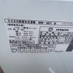 HITACHI 6キロ洗い室内使用　クリーニング済みNW-6EYの画像