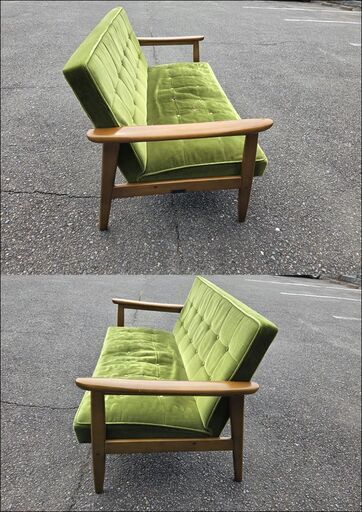 レストアベース カリモク60 Kチェア 2シーター グリーンモケット 倉庫保管中【現状渡し】カグマニア