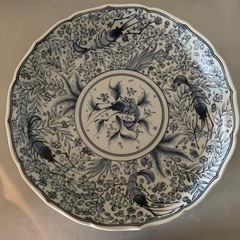 [27日以降再開予定]海老水草紋様染付大皿(37cm)他の画像