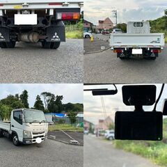 三菱ふそう キャンター 平ボディ 記録簿付 2トン 10尺 ドライブレコーダー カーナビ ストラーダ エアコン 電動格納ミラー ETC ディーゼル フロントフォグランプ 後輪ダブル 長さ469cm 幅169cm 高さ197cm 4P10 総排気量2990cc 積載量2000kg 小型 3人乗り 総重量4325kgの画像