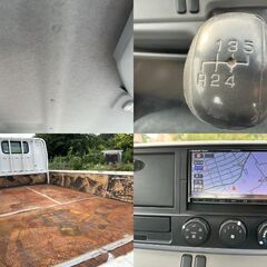 三菱ふそう キャンター 平ボディ 記録簿付 2トン 10尺 ドライブレコーダー カーナビ ストラーダ エアコン 電動格納ミラー ETC ディーゼル フロントフォグランプ 後輪ダブル 長さ469cm 幅169cm 高さ197cm 4P10 総排気量2990cc 積載量2000kg 小型 3人乗り 総重量4325kgの画像
