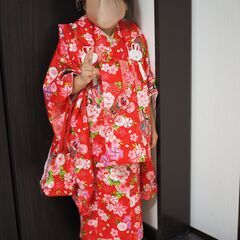 （美品）七五三　３歳　お着物　一式　（足袋のみありません）未使用の千歳あめ袋付きの画像
