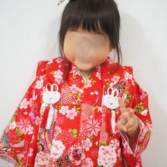 （美品）七五三　３歳　お着物　一式　（足袋のみありません）未使用の千歳あめ袋付きの画像