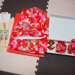 （美品）七五三　３歳　お着物　一式　（足袋のみありません）未使用の千歳あめ袋付きの画像