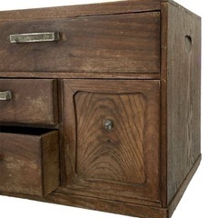 【昭和レトロ 木製小物入れ】古民家 薬箪笥 裁縫箱 ビンテージ インテリア収納箱 木製 和家具 卓上 箪笥 小引き出し/アンティーク/ジャンクの画像