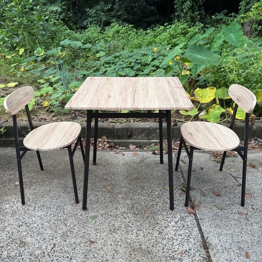 ?福岡市内配送設置対応?　ダイニングセット 3点セット テーブル 幅70cm チェア 2脚 コンパクト 木目調 防水加工 アンティーク