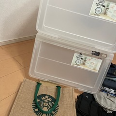 無料　収納ボックス2個・男性服・スタババック・電子辞書の画像