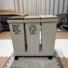 ゴミ箱スリム おしゃれ ふた付き 3分別 ワゴン キャスター ダストボックス  プッシュオープンごみ箱    の画像