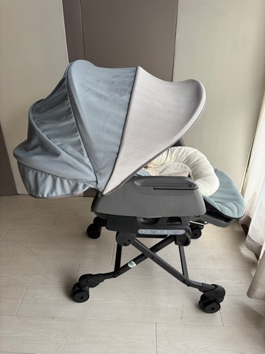 【美品】COMBI コンビ 電動ハイローチェア ホワイトレーベル ネムリラ AUTO SWING BEDi Long シェル EG ミンティーブルー