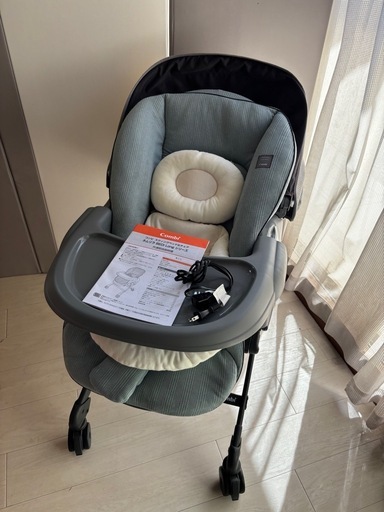 【美品】COMBI コンビ 電動ハイローチェア ホワイトレーベル ネムリラ AUTO SWING BEDi Long シェル EG ミンティーブルー